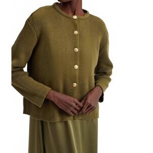 NEW TOUCHÉ crewneck knit cardigan in olive green